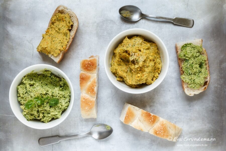Karotten-Fenchel und Erbsen-Koriander-Hummus